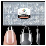 Short Almond Nail Tips, 240pcs Soft Nail Gel Tips Pre-Shaped Acrylic Fake Nails, Half Matte Full Cover Clear Gelly Press on Flase Nail Tips for Extension Nail Manicure Home DIY 12 Sizes Gelly Tips - R