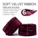 Keypan Burgundy Velvet Ribbon 1-1/2 Inch x 6 Yd Crinkled Handmade Frayed Vintage Ribbons for Christmas Gift Wrapping Tree Home Decor Wreath Craft Ornaments - Retail: $18
