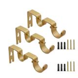 Double Curtain Rod Bracket - 3pack Gold Adjustable Double Hanging Brackets for Window & Wall, Curtain Rod Hooks Compatible with 1 Inch & 5/8 Inch Rods, Iron Gold Finish - Retail: $10