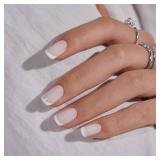 BTArtbox Press On Nails - White French Tip Press on Nails Square, Glue On Nails for Wedding Gift, Supremely Fit & Natural Stick On Nails in 15 Sizes - 30 Fake Nails Kit, Classic French - Retail: $15