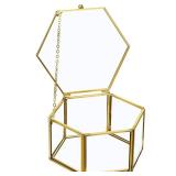 Dayaanee Vintage Glass Jewelry Box, Golden Jewelry Organizers and Storage Hexagonal Trinket Box, Wedding Keepsake Boxes with Lids for Trinket Ring Earring Necklace (Bright yellow, 4.9\"Ã4.5\"Ã2.