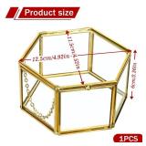Dayaanee Vintage Glass Jewelry Box, Golden Jewelry Organizers and Storage Hexagonal Trinket Box, Wedding Keepsake Boxes with Lids for Trinket Ring Earring Necklace (Bright yellow, 4.9\"Ã4.5\"Ã2.