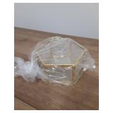 Dayaanee Vintage Glass Jewelry Box, Golden Jewelry Organizers and Storage Hexagonal Trinket Box, Wedding Keepsake Boxes with Lids for Trinket Ring Earring Necklace (Bright yellow, 4.9\"Ã4.5\"Ã2.