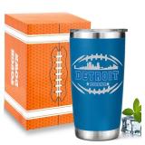 Football Fan 20 Oz Insulated Travel Coffee Cup Mug Tumbler with Lid Detroit Themed Merch Shop Men Women Sport Stuff Gear Apparel Lions Team Decor Accessories Husband Boyfriend Dad Christmas Xmas Gifts