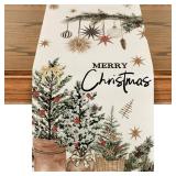 Artoid Mode Xmas Trees Holly Pine Cone Merry Christmas Table Runner, Seasonal Winter Kitchen Dining Table Decoration for Home Party Decor 13x72 Inch - Retail: $10