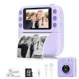 CAMERA ONLY MISSING ACCESSORIES Instant Print Camera for Kids, Christmas Birthday Gifts for Girls Boys, 1080P Instant Digital Print Cameras for Toddler,Portable Toy for 4 5 6 7 8 9 10 Year Old Girl wi