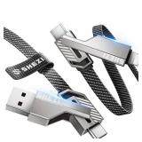 [Upgraded] 4-in-1 USB C Cable 45W 3FT Compatible with Lightning Cable [Fast Charging & Data Transfer] Flat Nylon Braided for iPhone iPad Charger Cord, Multi Charge Wire Combo with L/Type C/USB A Port 