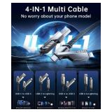 [Upgraded] 4-in-1 USB C Cable 45W 3FT Compatible with Lightning Cable [Fast Charging & Data Transfer] Flat Nylon Braided for iPhone iPad Charger Cord, Multi Charge Wire Combo with L/Type C/USB A Port 