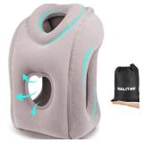 Maliton Inflatable Travel Pillow for Airplane Comfortable Sleeping to Relieve Neck and Shoulder Pain, Support Head Inflatable Pillow for Long Flights, Used for Airplanes, Cars, Trains, Office(Grey) - 