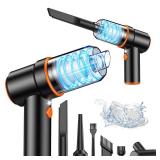 PRE OWNED KMM Handheld Car Vacuum Cleaner, 9000PA Vacuum Cleaner & Air Duster, 120W High Power Vacuum Portable Cordless, Hand Held Vacuum Rechargeable with Multi-Nozzles & LED Light for Home, Car, Off