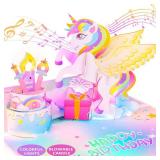 FITMITE Birthday Card with Light & Music, Unicorn 3D Pop up Greeting Cards with Blowable Candle Birthday Gifts for Women Girls Daughter Sister Kids-With 0-9 DIY Number - Retail: $14