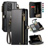 Defencase Compatible with Galaxy A53 5G Case Wallet with RFID Blocking Card Holder for Women Men, PU Leather Magnetic Snap Flip Zipper Strap Wallet Phone Case Fit for Samsung Galaxy A53 5G, Black - Re