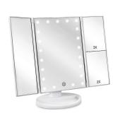 deweisn Floor Mount Tri-Fold Lighted Vanity Mirror with 21 LED Lights, Touch Screen and 3X/2X/1X Magnification, Two Power Supply Modes Make Up Mirror,Travel Mirror - Retail: $20