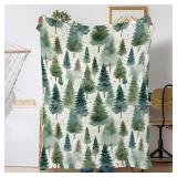 Throw Blanket for Couch,Green Fir Forest Plush Fall Throw,Watercolor Christmas Tree Soft Fluffy Blanket for Sofa Decoration,Flannel Fleece Blanket for Naps,Reading,Traveling,Camping,50 X 60 Inch - Ret