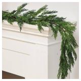 Jutom 1 PC 6 ft Christmas Cedar Garland - Real Touch Cedar Needles Decorations Artificial Faux Holiday Greenery Garland for Seasonal Table, Mantel & Stair Decor - Retail: $32