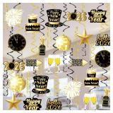 Tifeson 36 Pcs Happy New Year Decorations Hanging Swirls - Happy New Year Decorations 2026 - New Year