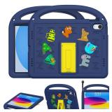 AGROMI Kids Case for iPad(A16) 11th Generation 11 Inch 2025/iPad 10th Generation 10.9 Inch 2022, with Anti-Slip Handle/Foldable Stand/Shoulder Strap, Shockproof Kids iPad 11th/10th Gen Case Navy Blue 