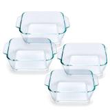 Small Casserole Dishes 4 Pack, 5 Inch Glass Square Baking Dish Individual Portion Baking Pan for Oven Microwave Air Fryer Square Egg, Clear Prep Bowls with Handle - Retail: $25