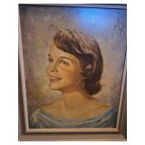 Mid-Century Portrait Oil Painting in Silver Frame