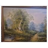 Woodland Lake Scene Oil Painting with Ornate Frame