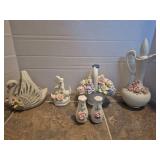 Porcelain Swan Set with Floral Decorations