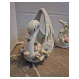 Porcelain Swan Set with Floral Decorations