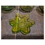 Green Glass Collection - Floral Pattern Vases and Bowls