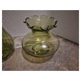 Green Glass Collection - Floral Pattern Vases and Bowls