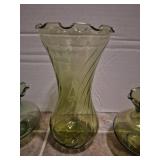 Green Glass Collection - Floral Pattern Vases and Bowls