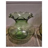Green Glass Collection - Floral Pattern Vases and Bowls