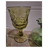 Green Glass Collection - Floral Pattern Vases and Bowls