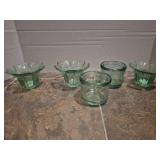 Green Glass Flower Votive Holders Set