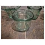 Green Glass Flower Votive Holders Set