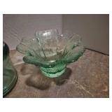 Green Glass Flower Votive Holders Set