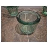 Green Glass Flower Votive Holders Set