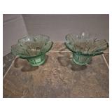 Green Glass Flower Votive Holders Set