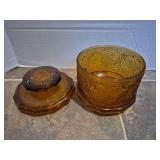 Amber Glass Sandwich Pattern Cookie Jar