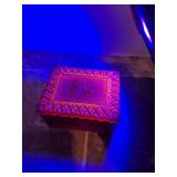 Uranium  Red Glass Trinket Box with Geometric Pattern