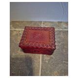 Uranium  Red Glass Trinket Box with Geometric Pattern