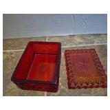 Uranium  Red Glass Trinket Box with Geometric Pattern