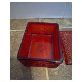 Uranium  Red Glass Trinket Box with Geometric Pattern