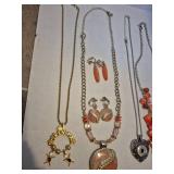 Mixed Costume Jewelry Collection - Coral and Silver Tones