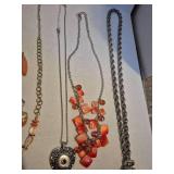 Mixed Costume Jewelry Collection - Coral and Silver Tones