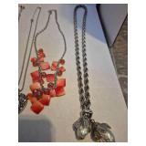 Mixed Costume Jewelry Collection - Coral and Silver Tones