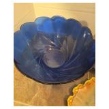 Decorative Glass Collection - Hobnail Jar, Blue Bowls & Floral Plate