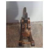 Wooden Rocking Horse with Blue and Coral Decorations