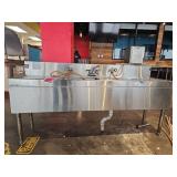 6Ft Glastender Two-Compartment Bar Sink W/ Drainboards - Model TSA-72-S