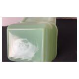 Fire King Jadeite refrigerator dishes with lids.