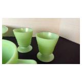 McK Jadeite uv reactive Glass bowl, measuring cup and smaller companion pieces
