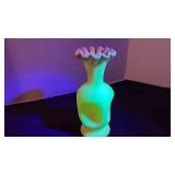 Fenton UV reactive satin pinch top vase painted with a Burmese treatment
